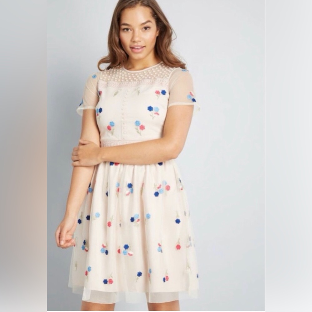 NWT ModCloth Blush Embroidery Dreamy Details Dress